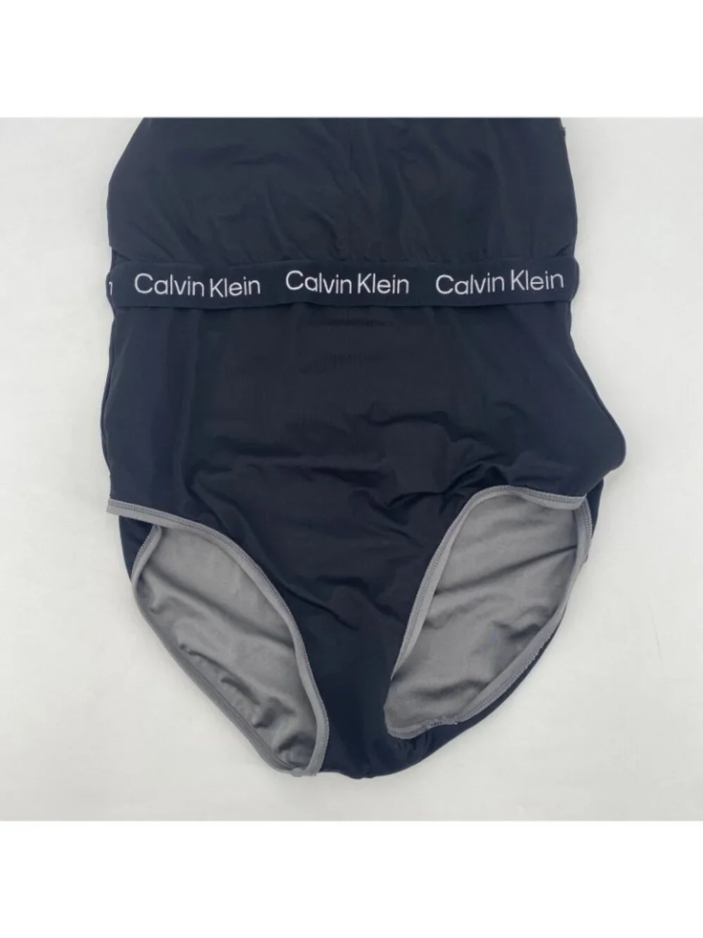 Calvin Klein One Piece Swimsuit Size 14 Ruched Slimming Gray Silver